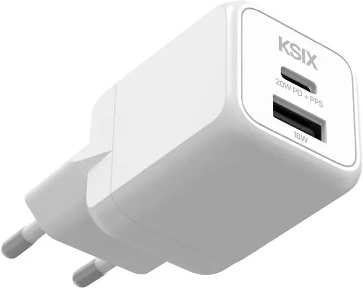 Ksix  Bcd20Ganacb Blanco / Cargador De Red Eléctrica 1 X Usb-C + 1 X Usb-A 20W