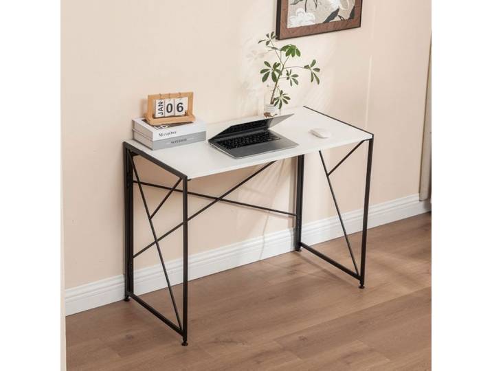 Bureau pliant - Bureau informatique - 99x50x75 cm - montage rapide -MDF - métal - blanc