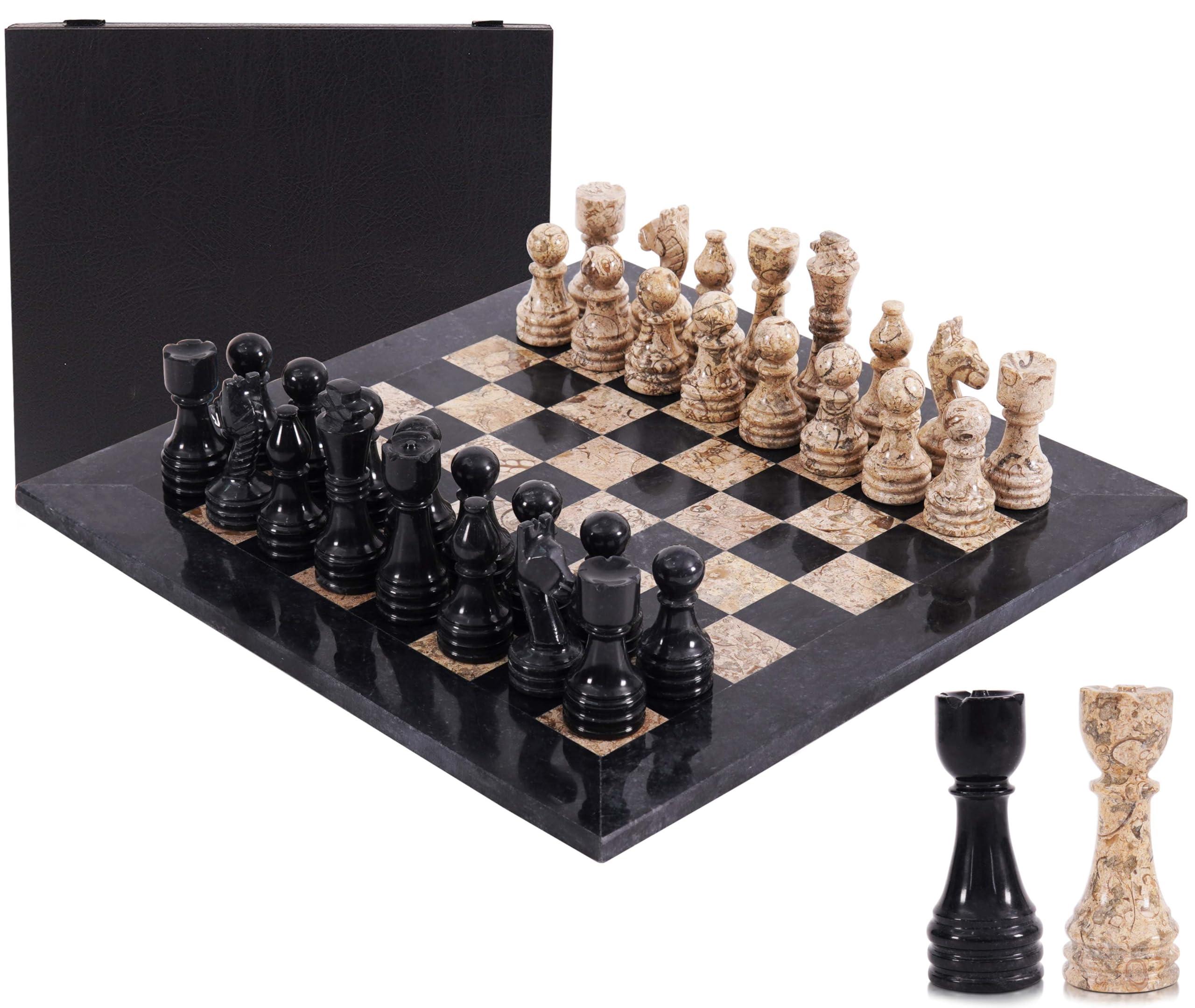 Schachspiel Schachset Schachbrett - Marmor - 38,1 cm - 34 Figuren - Schwarz und Korallenrot - Für Schachliebhaber und Dekoration