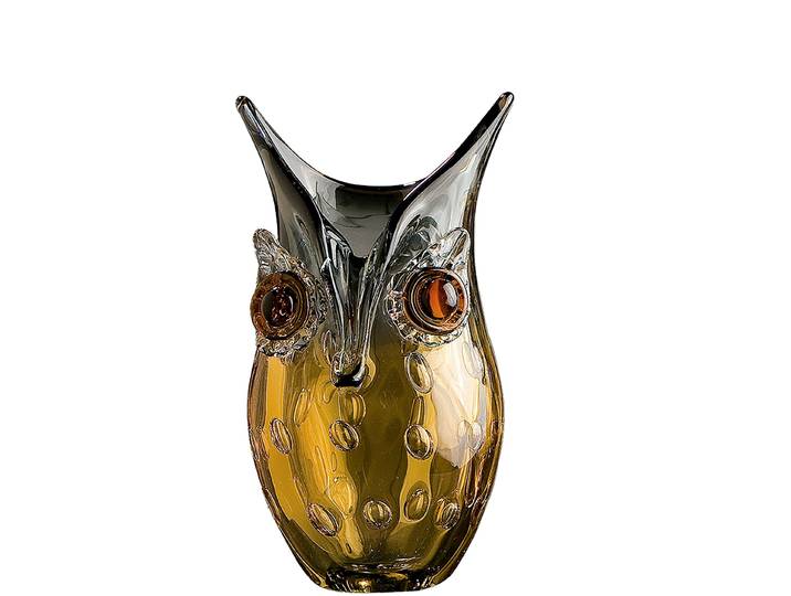Dekovase GILDE GLAS ART Eule , gold (grau, goldfarben), B:12,5cm H:23cm T:12cm, Glas, Vasen, Dekovase
