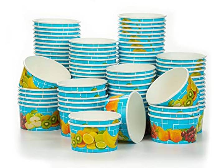 Octopus 1200 Eisbecher aus fester Pappe, 160 ml, buntes Früchtemotiv Feste Pappschälchen für Eisdiele, Café, Party und Street Food, geschmacksneutral und lebensmittelgeeignet