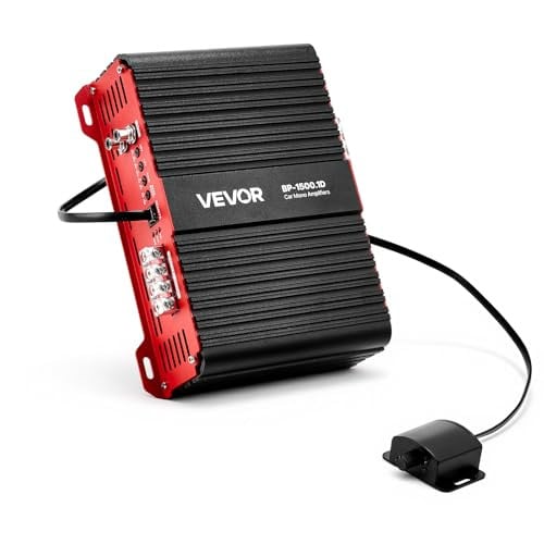 VEVOR Monoblock auto audioversterker, 1500 W RMS MAX, 1-kanaals klasse D, 1/2/4 Ohm stabiel, met afstandsbediening subwoofer niveauregeling, laagdoorlaatfilter en basversterking