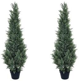 Garvee 2 Pack UV Resistant PE Cypress Topiary Trees in Black Pots, 3/4/5 Ft