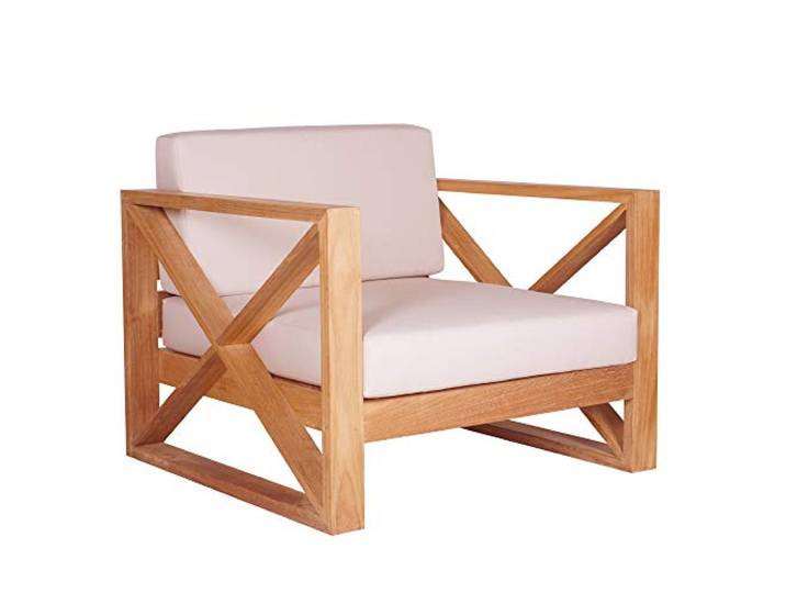 Teako Design Molveno Lounge Sessel mit Armlehnen Teakholz massivholz mit Auflagen Wetterfest robust Gartensessel