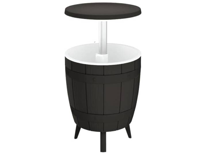 FDSAQOPT 3-in-1 Tisch mit Eiskühler Schwarz Polypropylen Kühlbox, Cocktailtisch, Couchtisch, Holzoptik, Ablaufstöpsel, Drehverschluss, Gartenparty, Grillparty