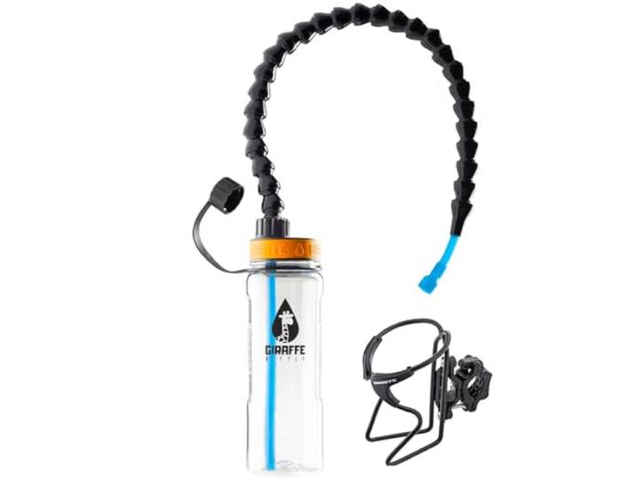 Giraffe Bottle Tower XL Freisprech-Trinksystem, transparente Tritan-Flasche, mit rundem Rohr-Flaschenhalter (Länge 63 cm)