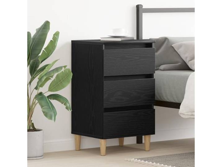 HEFZGDB Nachttisch mit Holzbeinen Schwarz Eiche 40x35x69 cm mit DREI Schubladen, Kompakt und Stilvoll für Minimalistisches Schlafzimmer, Haltbare MDF Konstruktion, Platzsparendes