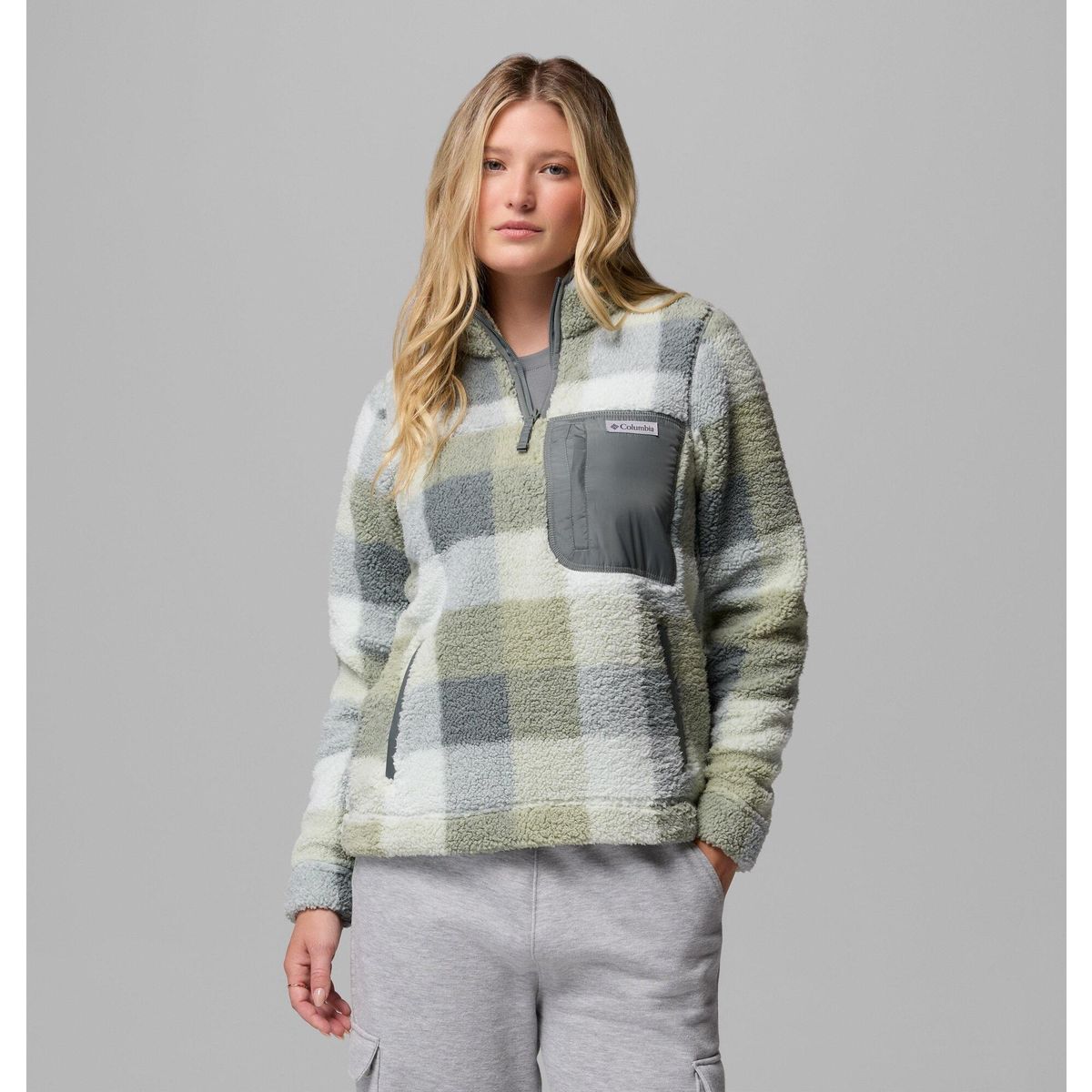 Columbia Women's West Bend II Sherpa Half Zip Fleece sedona sage multi buffalo check (342) S 208573-2085734-342-S