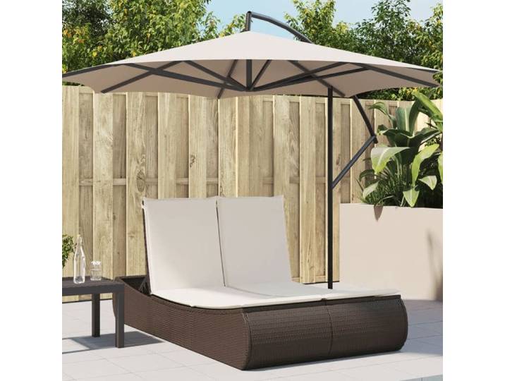 Chaise longue double avec coussins marron résine tressée 368091