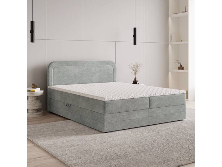 Masseno Boxspringbett ARMEL mit Bettkästen 180x200 cm - Hellgrau, MONOLITH 84