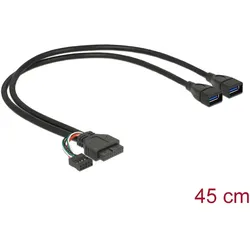Delock Kabel USB 3.0 Pfostenbuchse + USB 2.0 Pfostenbuchse > 2 x USB 3.0 A Buchse 45 cm