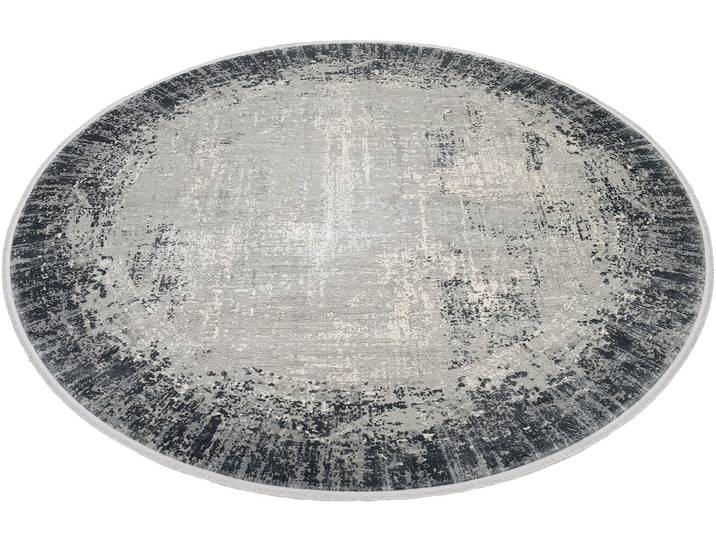 Teppich WK WOHNEN BORDER , grau, H:8mm Ø:200cm, Polyacryl, Viskose, Teppiche, Teppich, hochwertiger Viskoseanteil, samtweiche Oberfläche mit 3 D Effekt