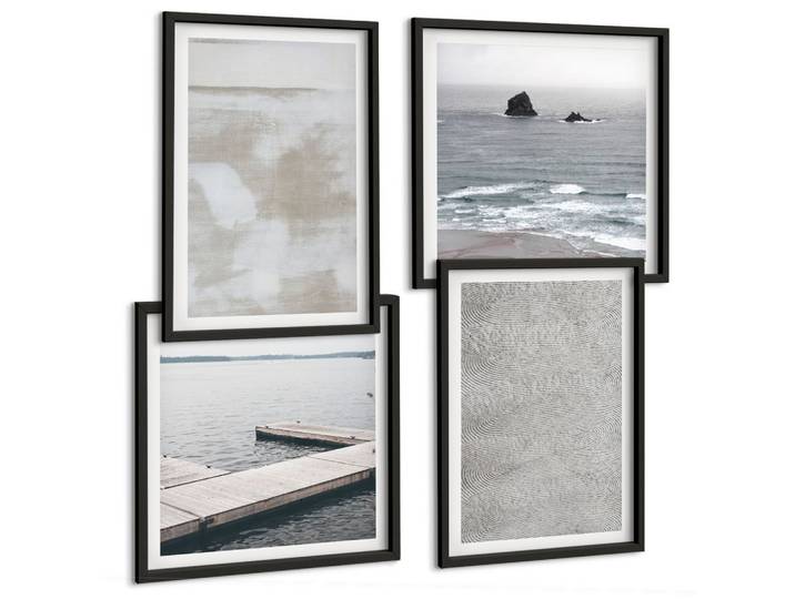 BILDER SET 4er Set - 50x50 cm & 40x60 cm Schwarzer Rahmen - Abstraktes Design, moderne Texturen