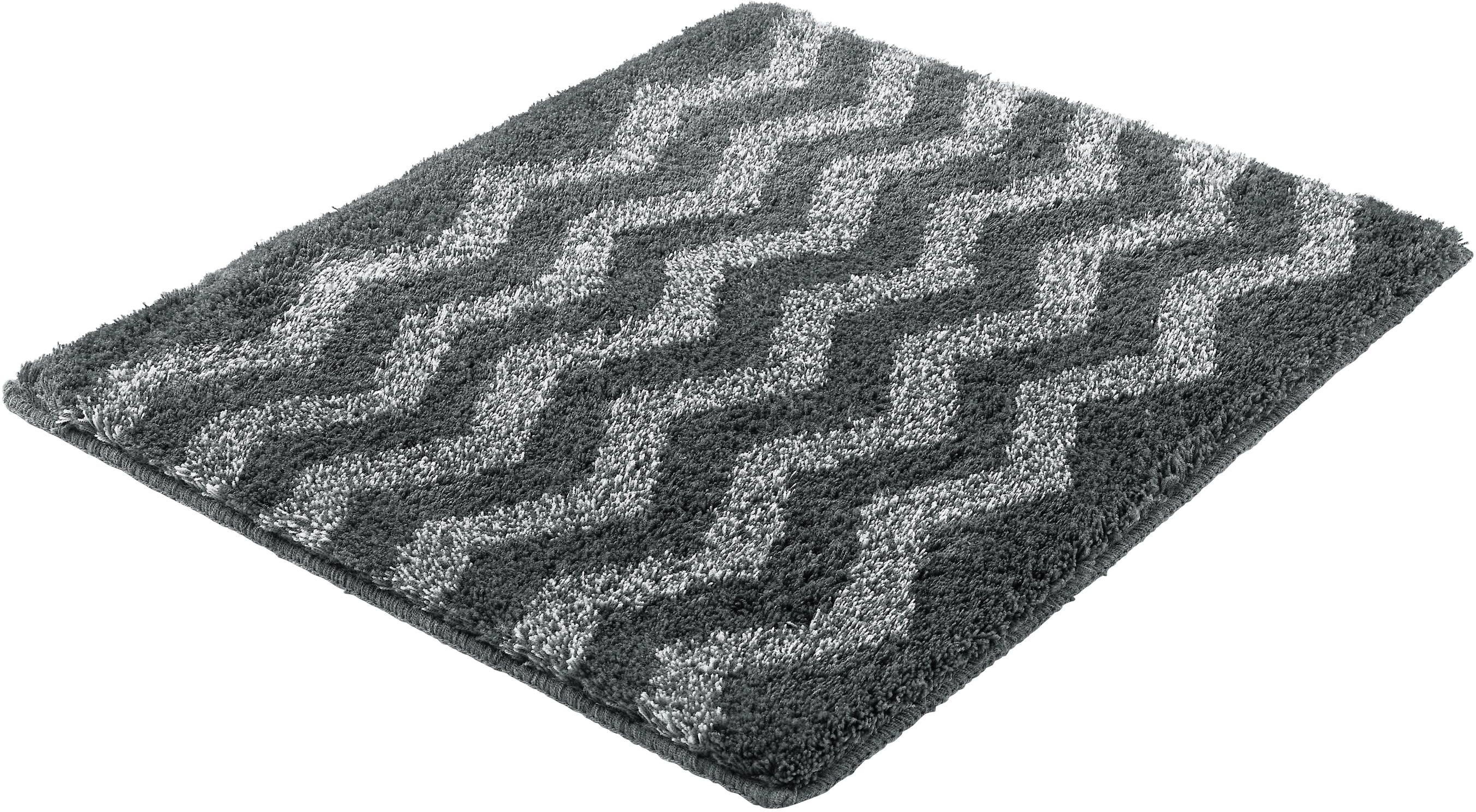 Badematte KLEINE WOLKE "»Zack«, Badvorleger, Badezimmer Teppich", schiefer, H:20mm, Polyacryl, Badematten, Badematte, Badteppich, modernes Zickzack Design, Ton in Ton schiefer rechteckig (55cm x 65cm ), 1 Stk.