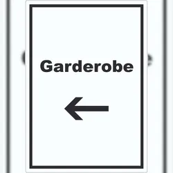 HB-Druck Garderobe Aufkleber mit Text Richtungspfeil links Kleidung aufbewahren hochkant A0 (841x1189mm)