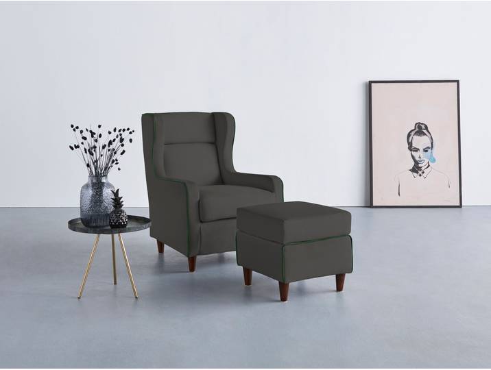 Ohrensessel, Luxus-Microfaser, Grau (Anthrazit), 73×85×99 cm, Mit Keder, Landhaus, Inosign