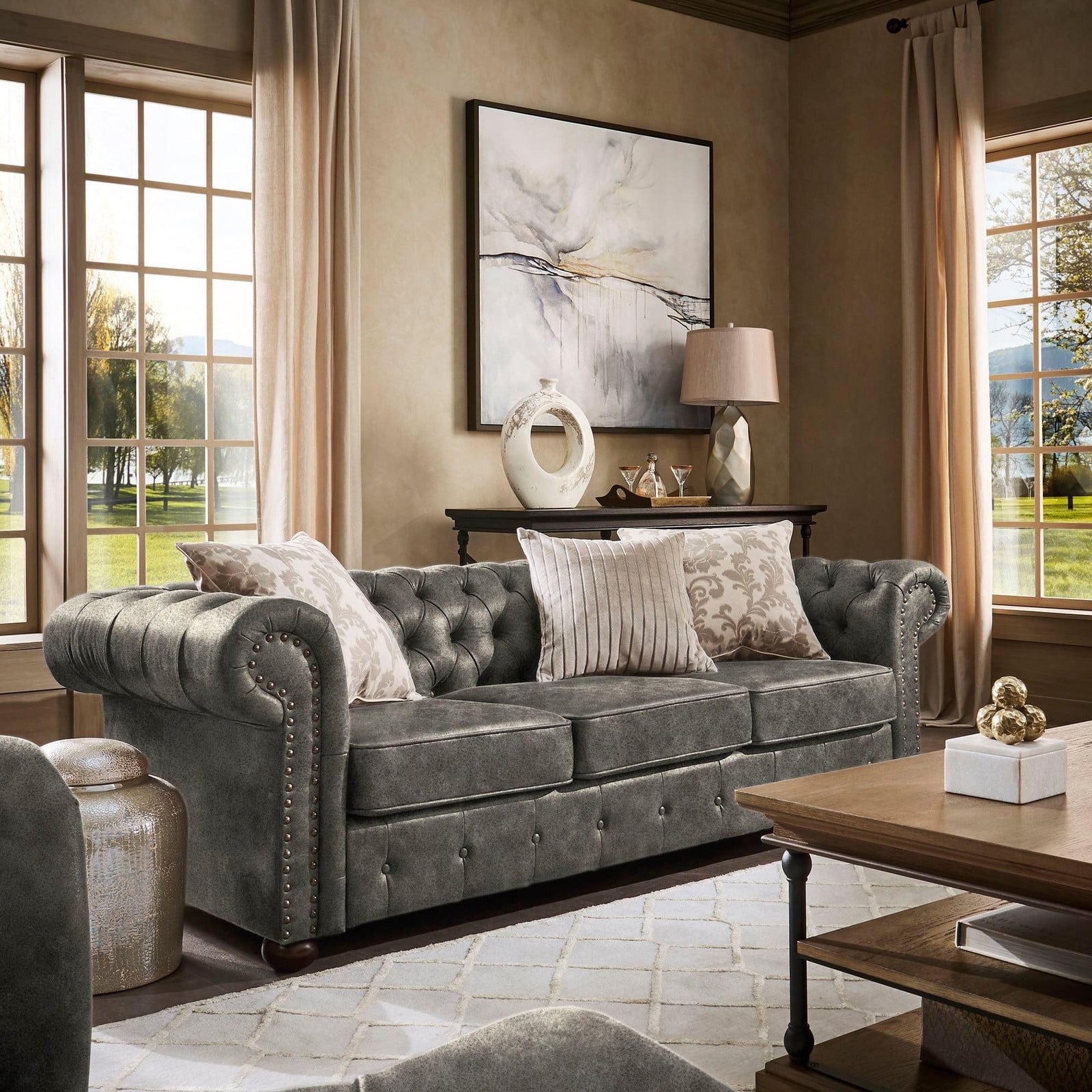 Jvmoebel Leder Sofa Couch - Design Polster Dreisitzer Couch Garnitur in Bruin