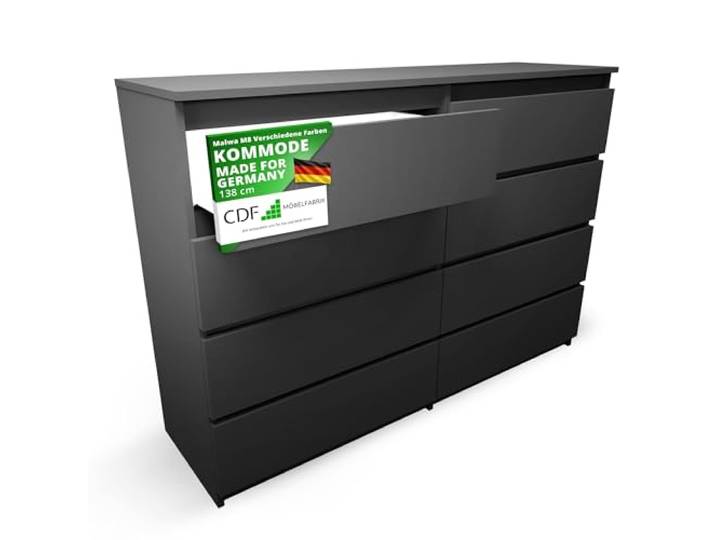 CDF Kommode mit 8 Schubladen 40x138x97 cm für Schlafzimmer Kommodenschrank 40 cm Tief - Kommode & Sideboard - Schwarz - Schubladenschrank Modern viel Stauraum für Wohnzimmer Flur
