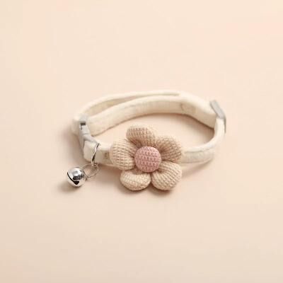 Inspire Select Cute Flower Cat Collar With Bell Adjustable Buckle Kitten Collar For Small Cats & Small Dogs beige