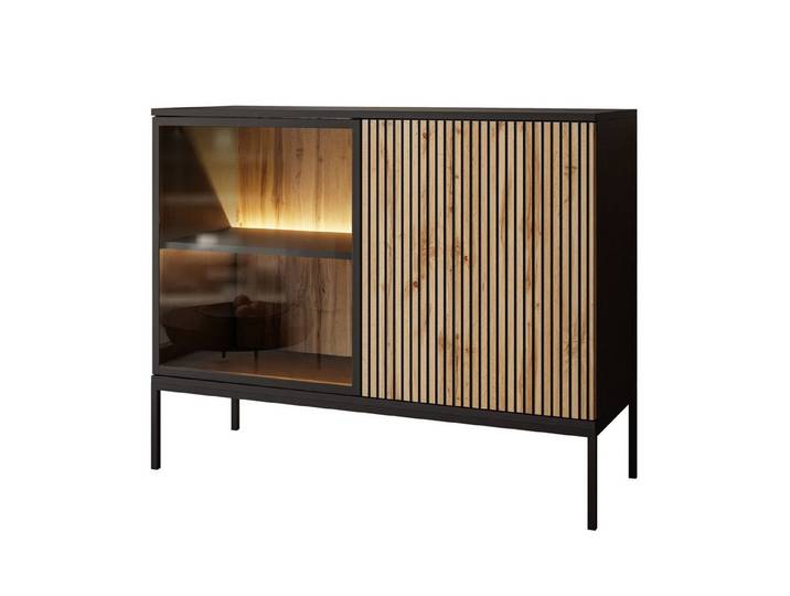 Lookway Kommode ECLIPSE K104 mit Beleuchtung Eiche schwarz wotan, 104x39x83 cm