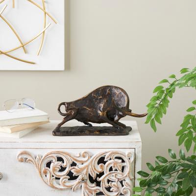 ARCILLA ELEMENTAL Black Polystone Distressed Textured Bull Decorative Sculpture with Gold Accents