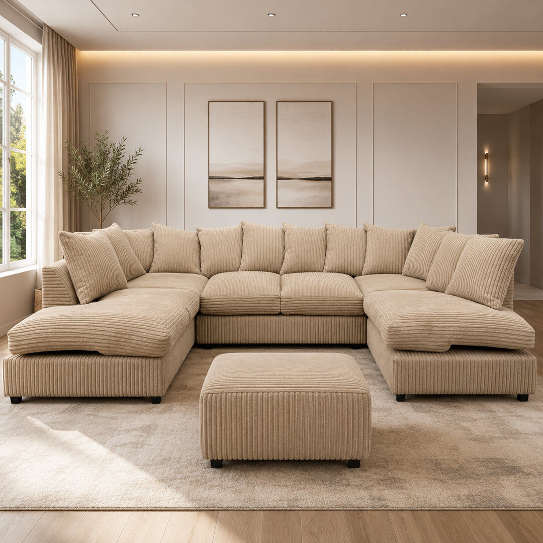 Latitude Run 5 Seater Corduroy Corner Sofa Coffee 90cm H X 275cm W X 167cm D