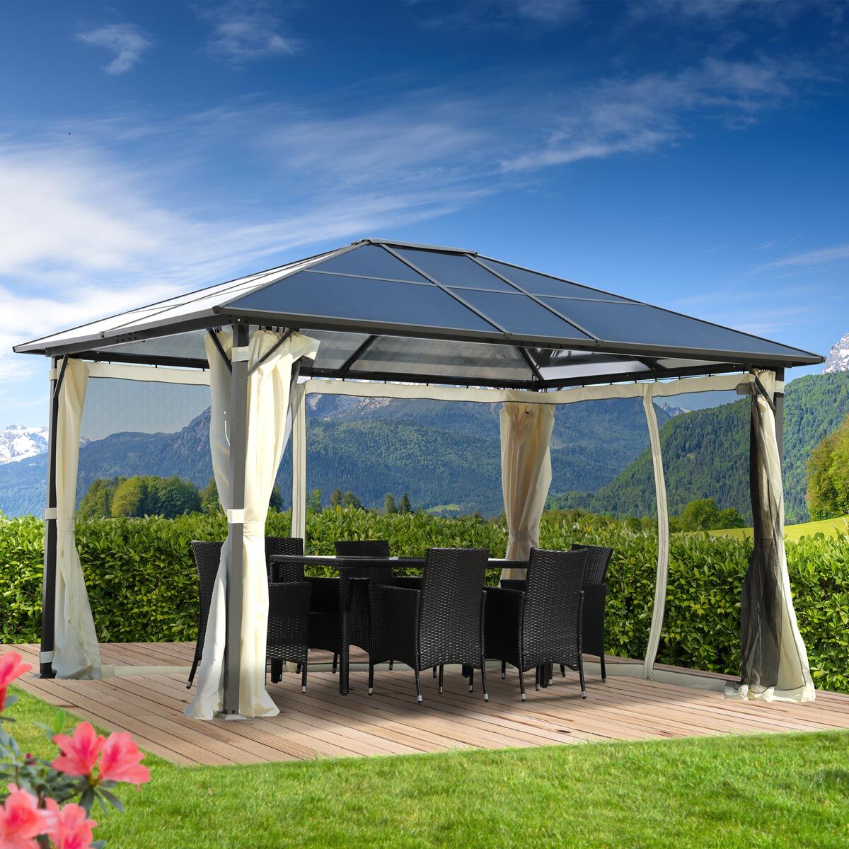 Brast Alu Pavillon PREMIUM mit festem Dach 3x4m beige