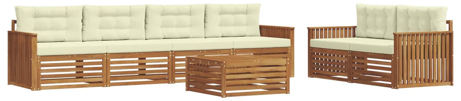 Outdoor-Sofagarnitur mit Kissen 7 pcs Natur und Creme