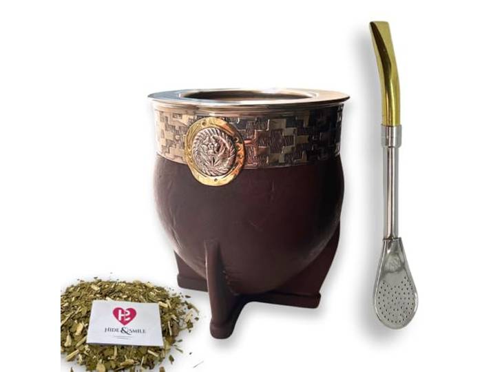 Hide & Smile Imperial Premium Handmade Mate Kit, Kürbis und Leder Tasse und Bombilla Set, authentischer argentinischer Mate-Kürbis-Tee, inklusive Strohhalm, Souvenir aus Argentinien, originelles