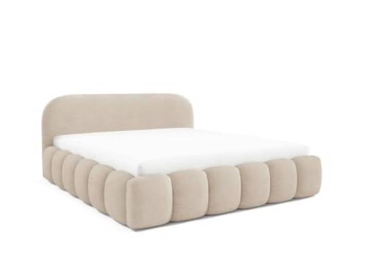 Polsterbett 160x200 mit Bettkasten, Marco Doppelbett Beige Bouclé-Stoff Bett 160x200, Doppelbett mit Metall-Lattenrost, elegantes Bouclé-Design für gemütliches Schlafzimmer