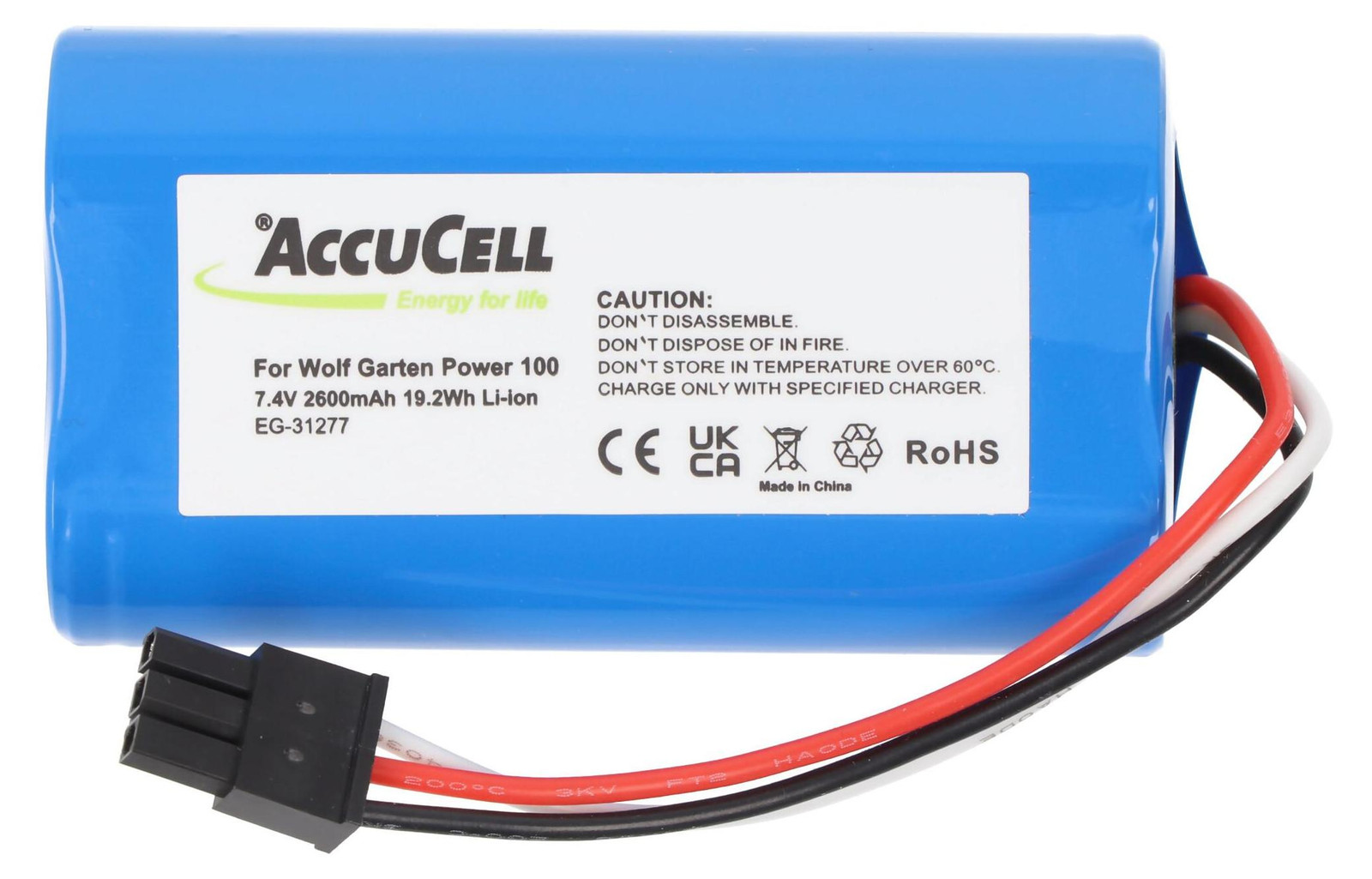 AccuCell Accu voor Wolf Garten Power 100, Lithium-ion, 7,4V, 2600mAh, 19,2Wh