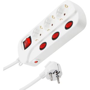 McPower Steckdosenleiste 1300442, mit 1,5m Kabel, 3-fach in weiß mit Schalter