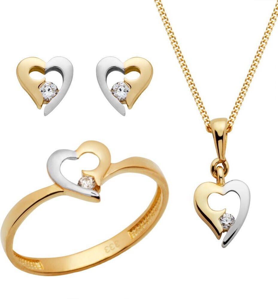 Unique 333er Gold Set Ohrringe Ring Kette mit Anhänger gold