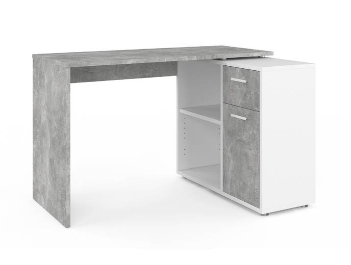 Eckschreibtisch FMD AUGSBURG , grau (beton, weiß), B:117cm H:73,5cm T:50cm, Tische, Eckschreibtisch, Schreibtisch/ Sideboard m. Stauraum, beids. montierb., 117 oder 148 cm