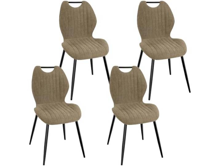 WAFTING Esszimmerstühle 4er Set, Gepolsterter Stuhl aus Stoff, Braun Hohe Rückenlehne, Schwarz Lackierte Metallfüße, für Esszimmer, Schlafzimmer und Empfang