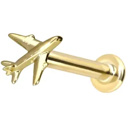 14 Karat Gold Labret mit Innengewinde FLUGZEUG