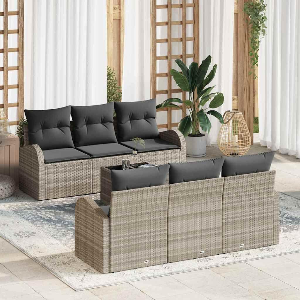 Loungeset in Hellgrau, aus Poly-Rattan - 7 Sitzplätze - Modulares Design - UV-beständig