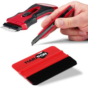 Marapon Rakel 3er Set MR-3, 75 x 100mm, mit Cuttermesser und Schaber, hart / weich, rot