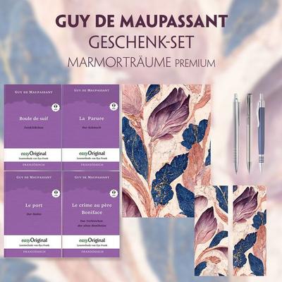 Guy de Maupassant Geschenkset - 4 Bücher (mit Audio-Online) + Marmorträume Schreibset Premium, Set von Guy de Maupassant, EasyOriginal Verlag,