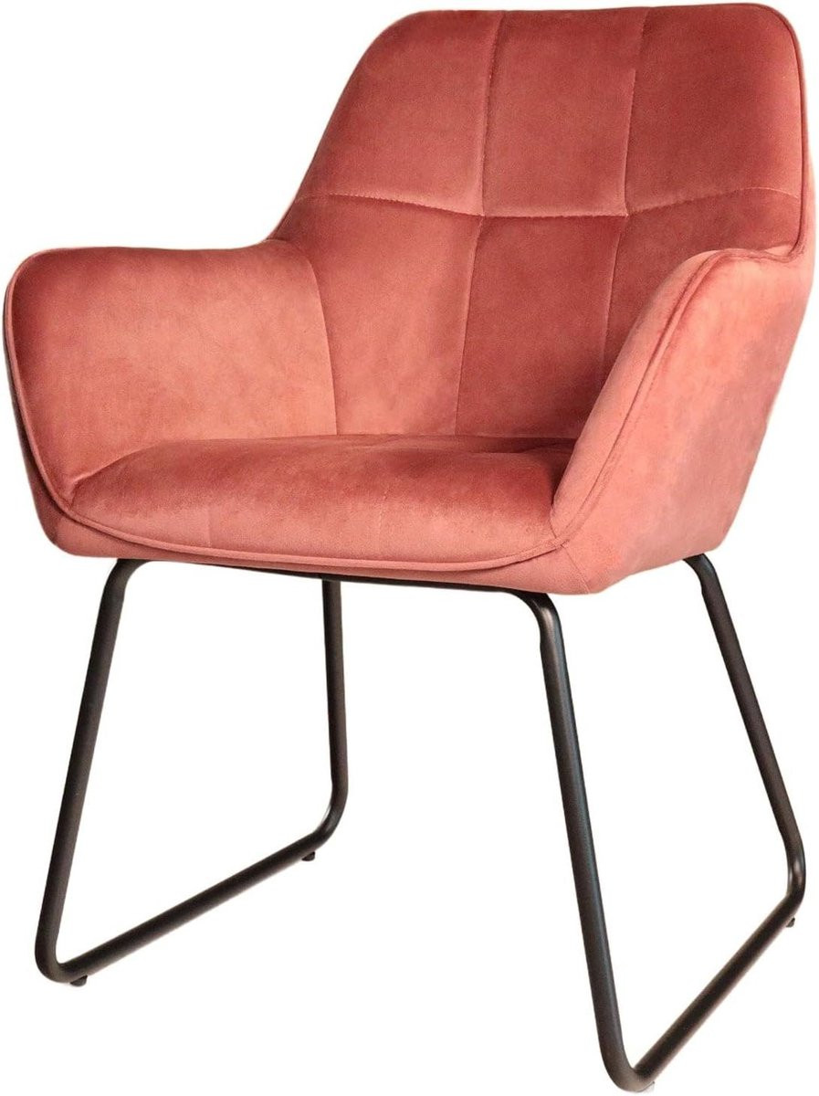 Roze Velvet Eetkamerstoel met Armleuning