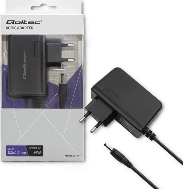 Qoltec stekkeradapter 15W 5V 3A 3,0x1,0 cm