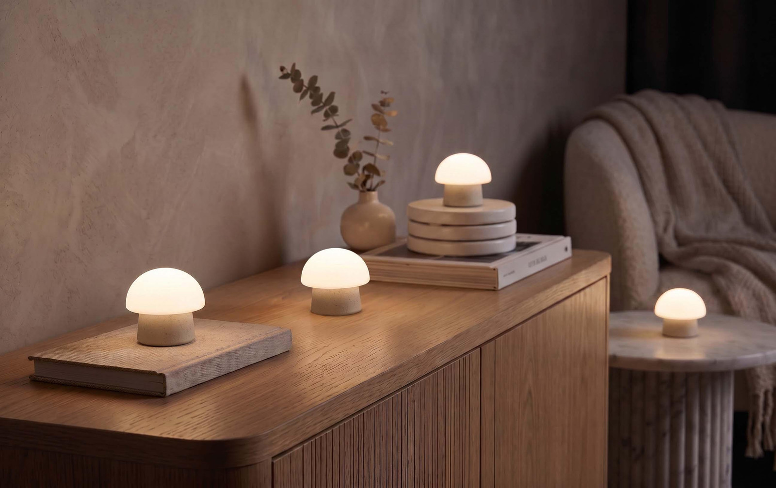 Northpoint Mushroom Lounge Verlichting, LED-accentlamp met oplaadbare accu en USB-C, beige