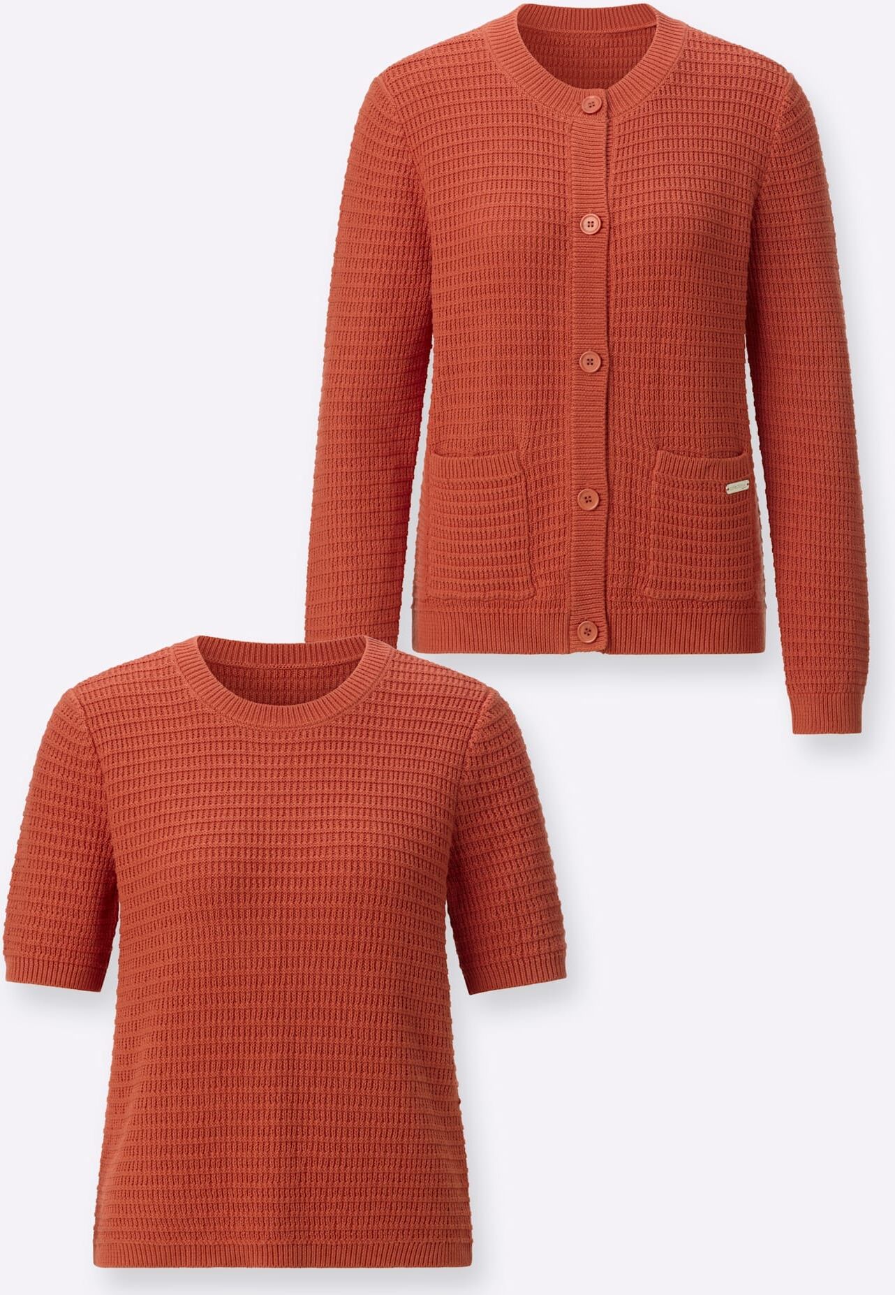 Strickpullover CASUAL LOOKS "Twinset", Damen, Gr. 50, rot (terra), 100% Baumwolle, unifarben, Pullover Strickpullover terra 50