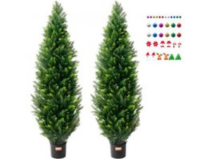 VEVOR Künstlicher Formschnittbaum aus Zeder, 152,4 cm hoch (2 Stück), mit zusätzlichen Blättern und Topf, künstliche immergrüne Kiefern-Zypressenpflanze, UV-geschütztes künstliches Grünset