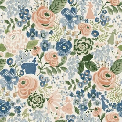 Disney Princess Blue Watercolor Floral Peel and Stick Wallpaper by RoomMates