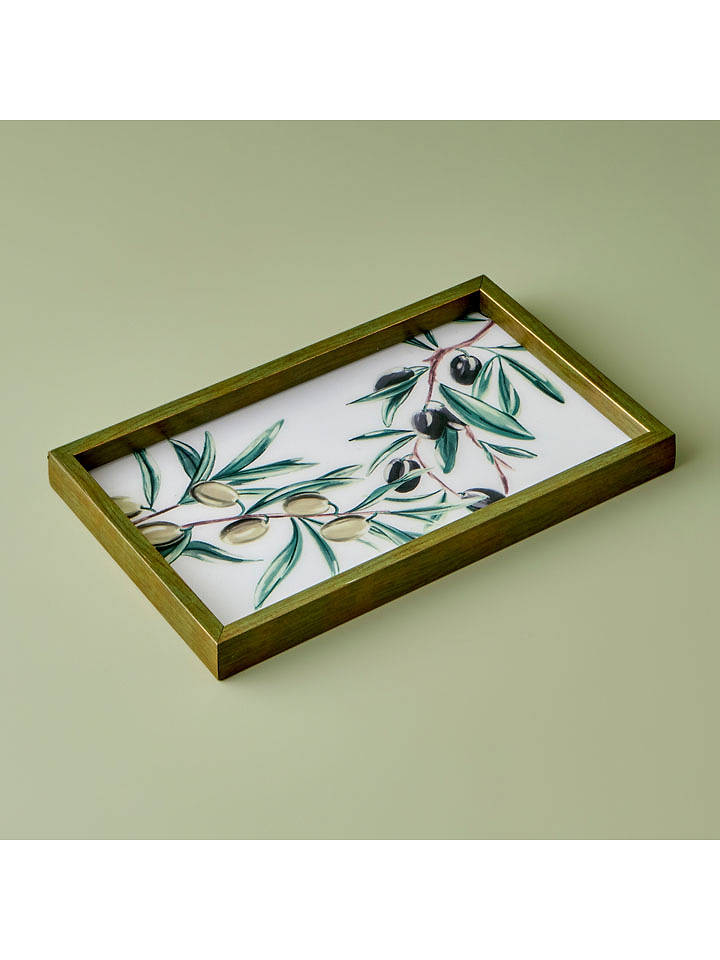 BELLA MAISON Serviertablett "Olive" in Weiß/ Grün - (L)37 x (B)22 cm - onesize