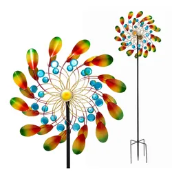 Lemodo Windrad Garten Peacock aus Metall, buntes Windspiel, 212 cm hoch