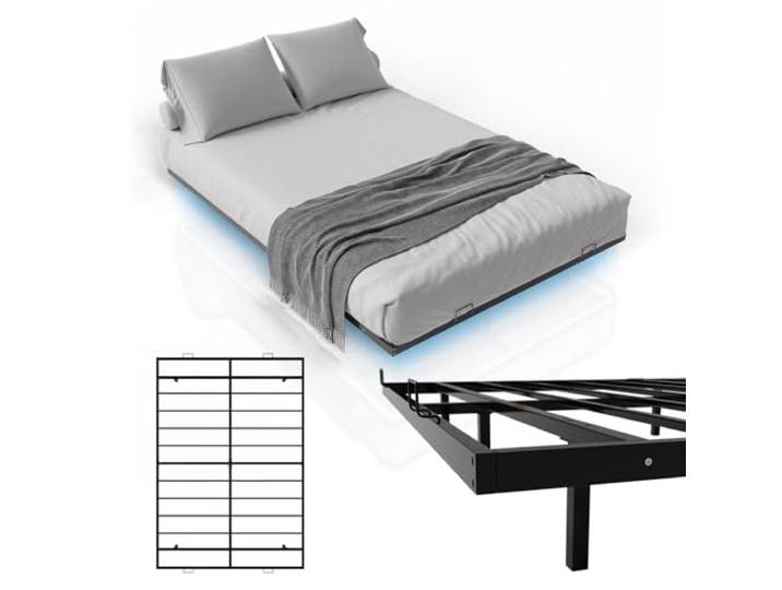 Juskys Metallbett Palamos 140x200 cm mit Lattenrost & LED Beleuchtung - Schwebebett minimalistisch & modern - Jugendbett, Bettgestell, Bett - Schwarz
