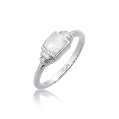 Fingerring ELLI PREMIUM "Mondstein Quadrat Vintage 925 Silber" Gr. 54, silber, Fingerringe, Damen, 54mm,mit Steinen, Silber 925 (Sterlingsilber), 2,8mm, Fingerring