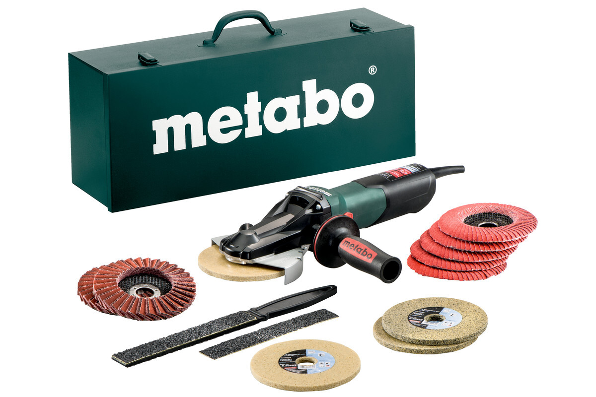 METABO Flachkopf-Winkelschleifer WEVF 10-125 Quick Inox Set (613080500); Stahlblech-Tragkasten